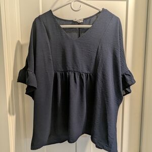 Andree Blue Boxy Blouse with Ruffled Sleeves